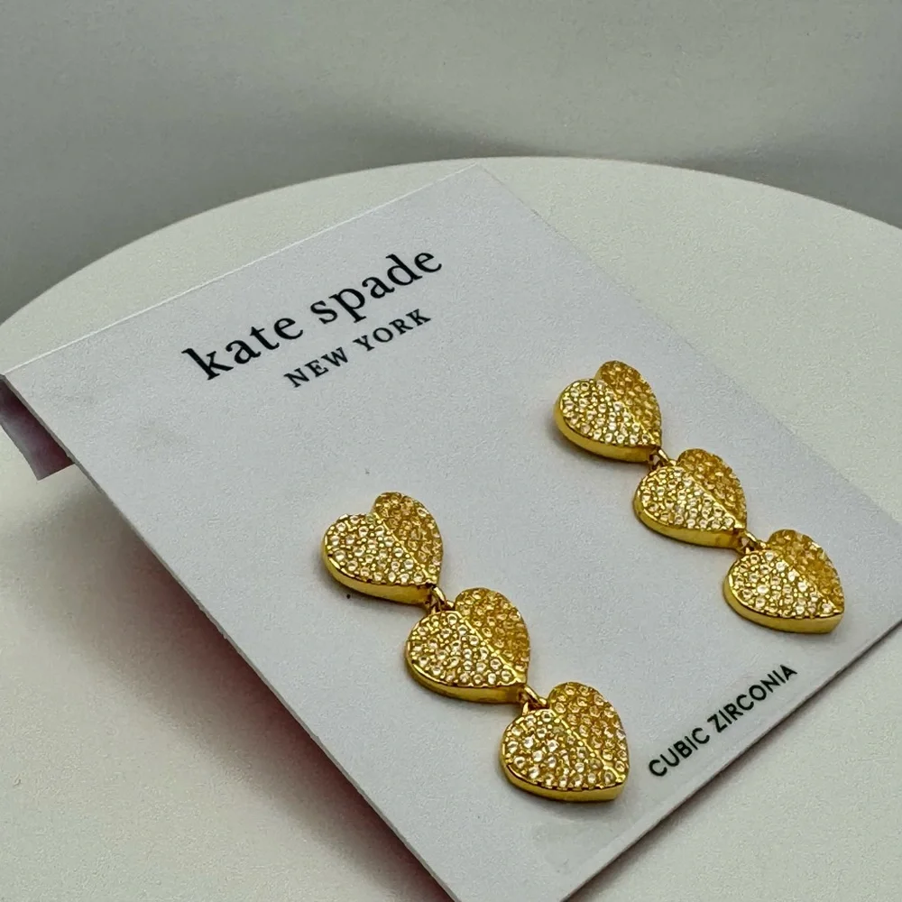 KATE SPADE 🩷 Heart to Heart Pave Triple Drop Earrings Gold Tone NWT
